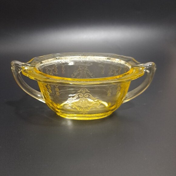Anchor Hocking Princess Yellow Glass Sugar Bowl Embossed Design Vintage NO LID - Picture 1 of 13